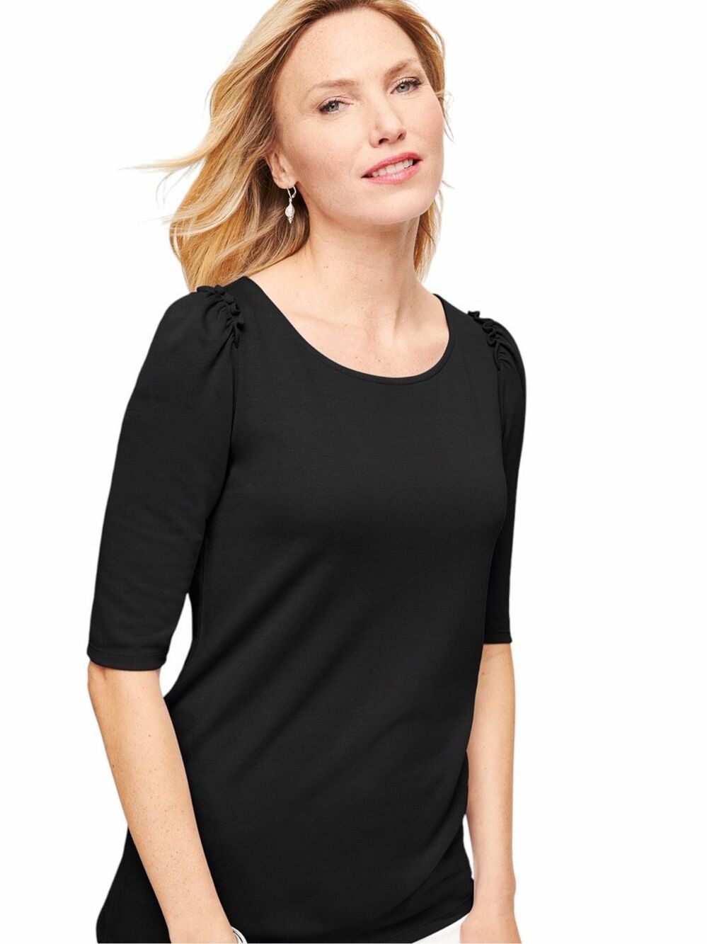 GREY STATE Laurel Top Deep Black Ruched Shoulder Puff Sleeve Small